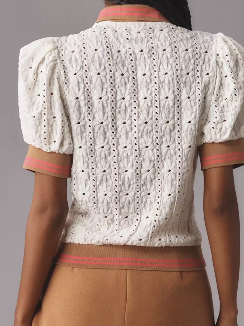 Maeve Puff-Sleeve Lace Polo Top Anthropologie Small - Picture 3 of 14
